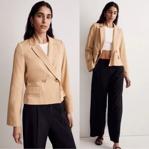 Madewell Caldwell Short Blazer Size XXL Double Breasted Tan Neutral Preppy